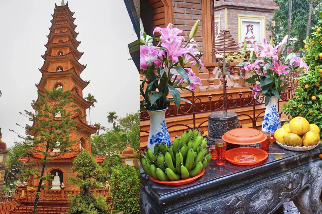 Tran Quoc Pagoda and offerings in Hanoi