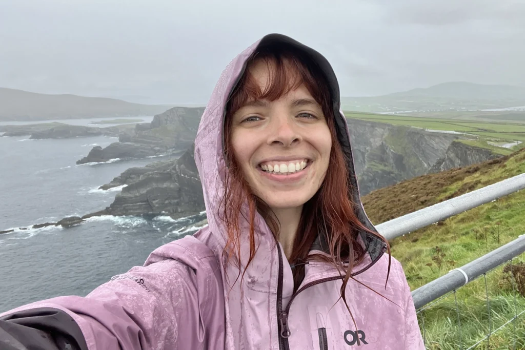 me getting drenched at the Kerry Cliffs in Ireland