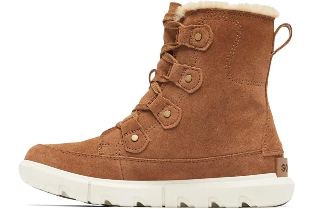 Sorel Women's Explorer brown and white waterproof boots