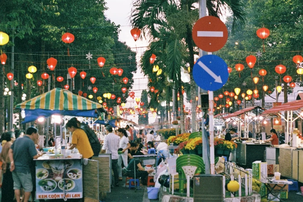 Busy market in Vietnam. Best time to travel to Vietnam is in the off seasons when the weather is mild and there are less crowds.