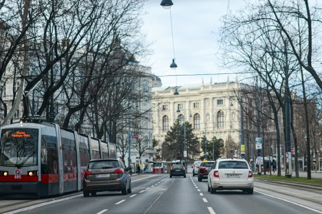 Street in Vienna, Austria. View from a car